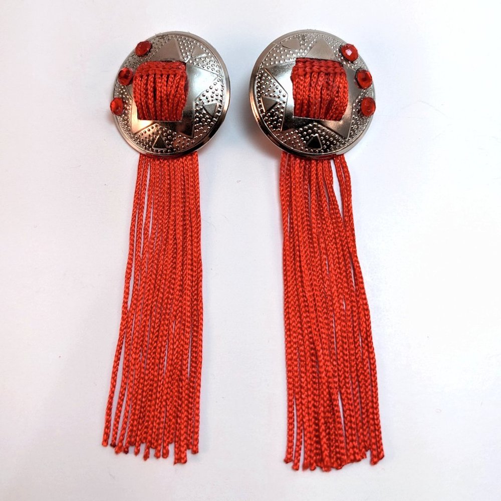 Handmade Western Star Big Earrings Fringe Rhinestone Silver Country Cowboy Glam